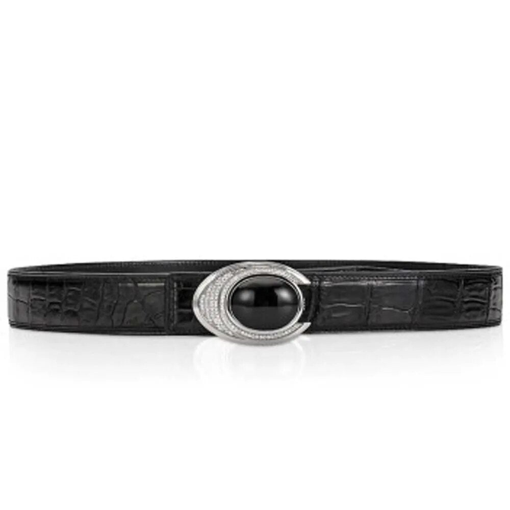 menggeka crocodile leather men belt  male  S925  Sterling silver  Plate buckles S925 black  crocodile skin