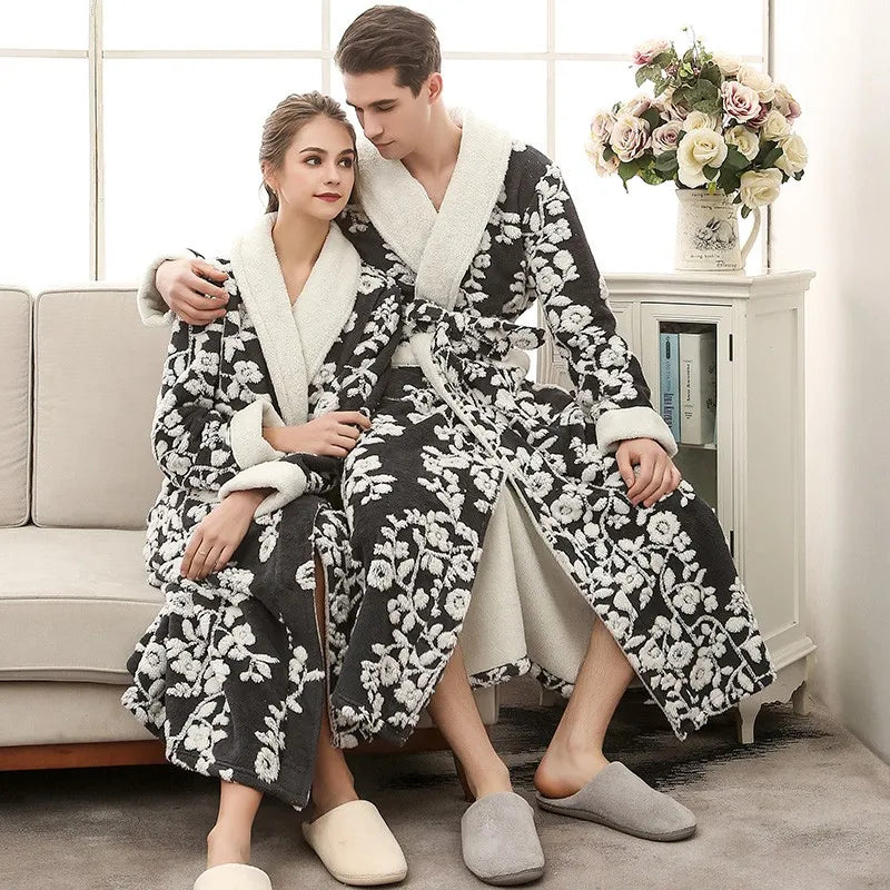 CEARPION Lovers Robe Women Winter Flannel Bathrobe Thicken Warm Kimono Bath Gown Sleepwar Night Wear Plus Size 3XL Nightgown
