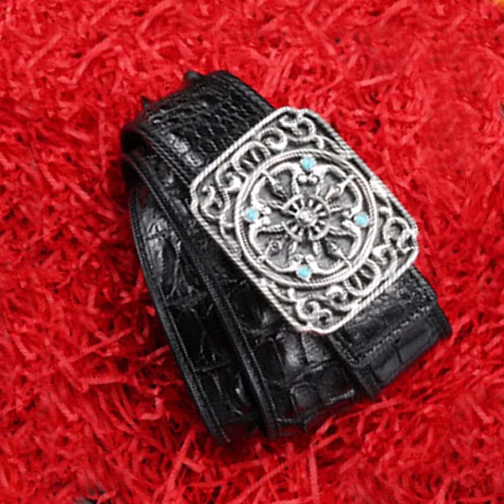 linshe belt  male  Genuine leather  The belt  925 sterling silver  buckle  crocodile  business  belts  male