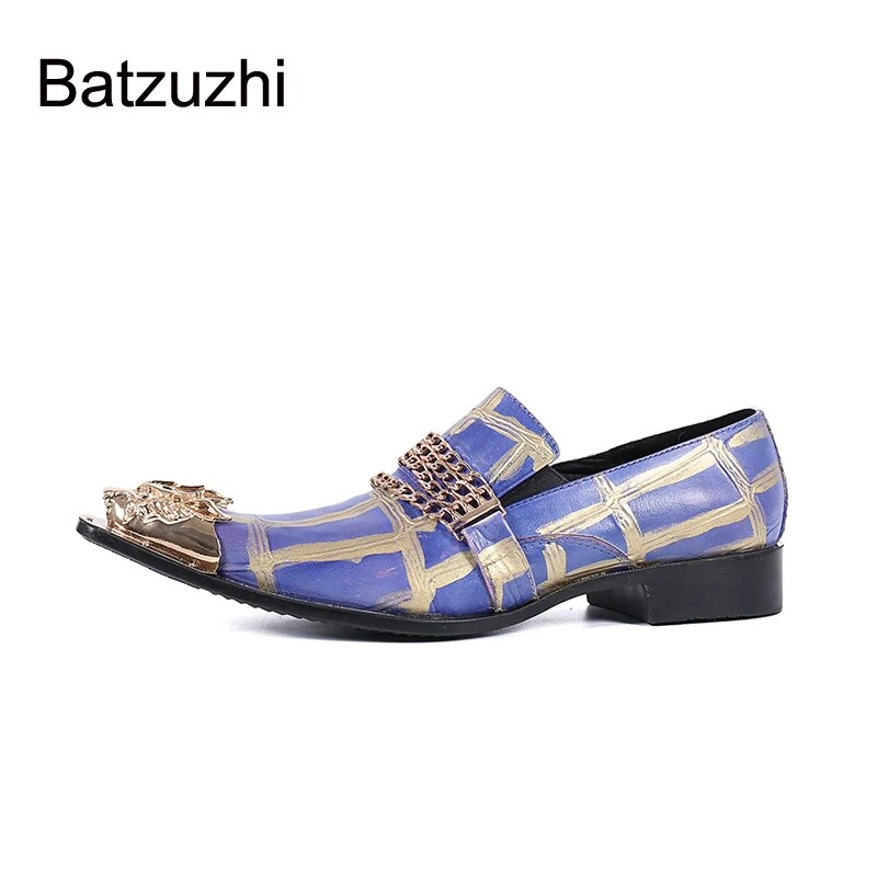 Batzuzhi Italian Style Men's Shoes Gold Metal Toe Genuine Leather Dress Shoes for Men's Business, Party and Wedding, Big EU38-46