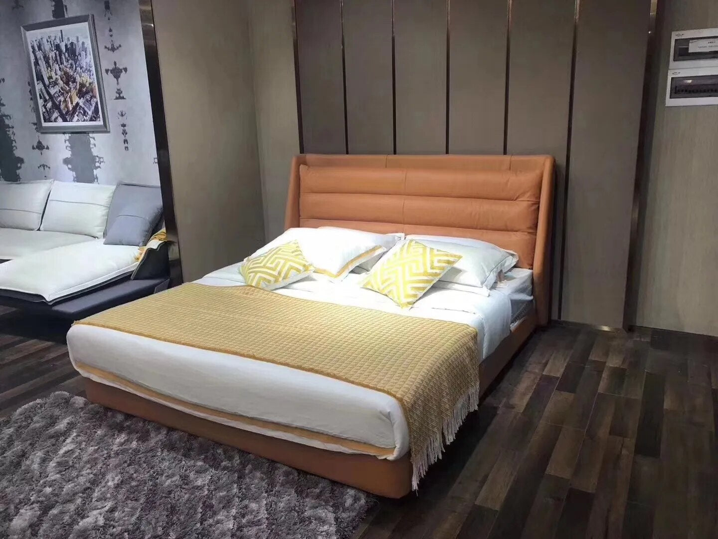 Modern Simple Leather Soft Bed Contact Surface Full-Grain Leather  king size bed  bedroom furniture set
