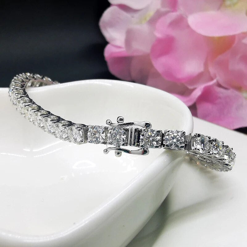 CxsJeremy 14K White Gold 3.5mm Round Cut Moissanite Tennis Bracelet Setting 4 Prongs Wedding Anniversary Handmade Diamond Gifts