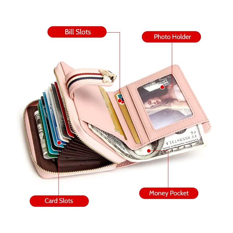 FOXER Card Holder Split Leather Women Wallet Designer Coin Purse Lady Zipper Wallet High Quality Cute Short Wallets With Pendant