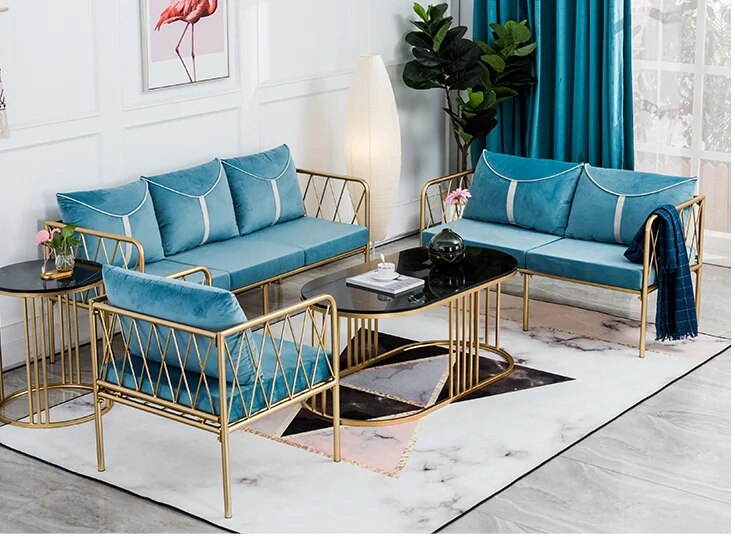 Clothing store small sofa Nordic iron sofa tea table combination simple modern creative women's clothing store net red sofa chai
