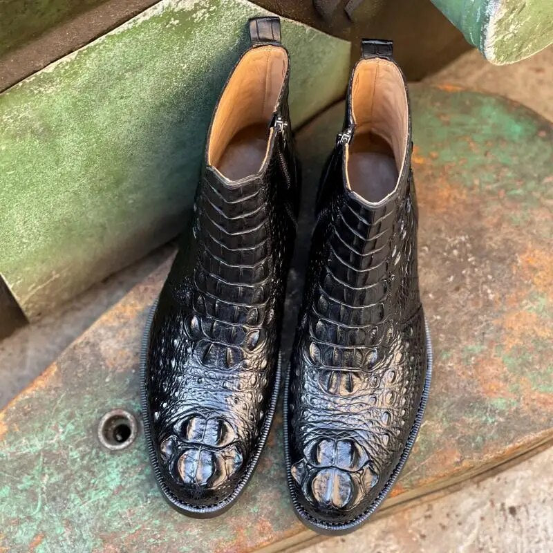 SIPRIKS Luxury Brand Men Boots Original Crocodile Skin Motorcycle Shoes Moto Zip Boots Cowboy Male Goodyear Welted Shoe Elegant