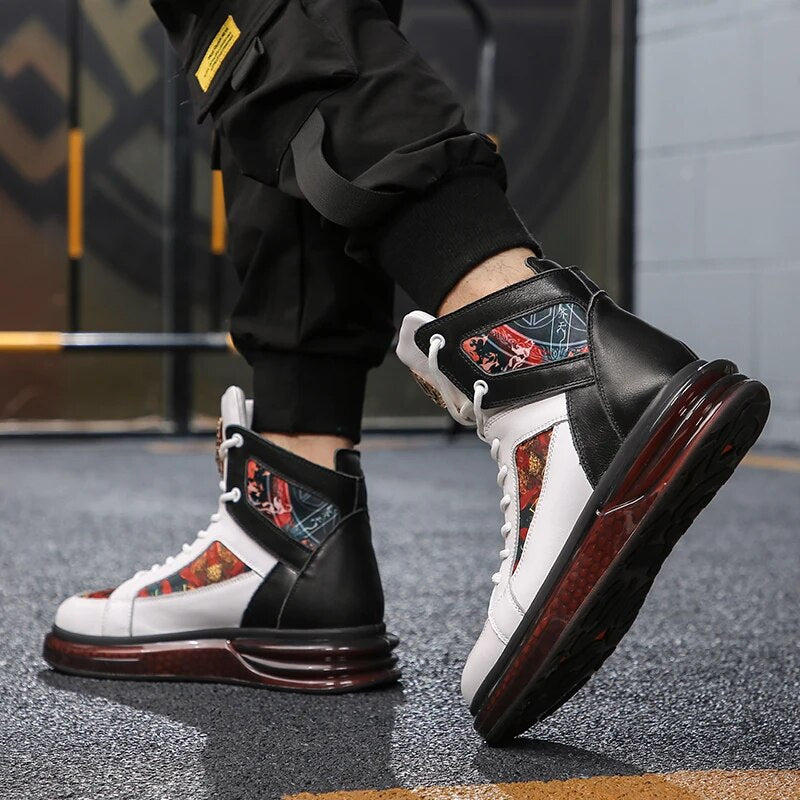 VRYHEID New Genuine Leather Men Boots Fashion High Top Breathable Casual Sneakers Zapatillas Personality Street Style Men Shoes