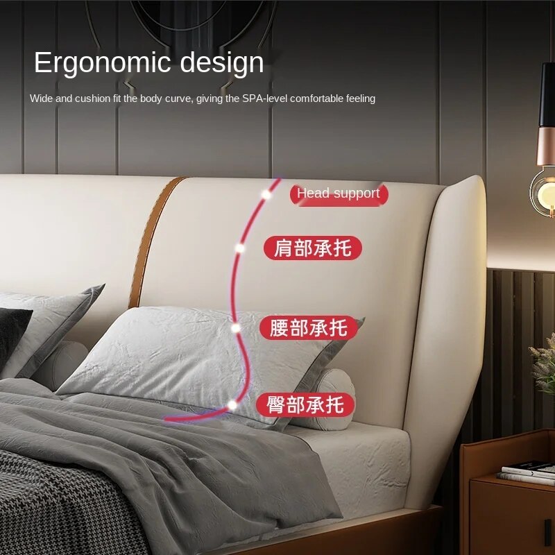 Reap North Italy Imported Full-Grain Leather Soft Furniture Master Bedroom Leather Bed Modern Minimalist Bed