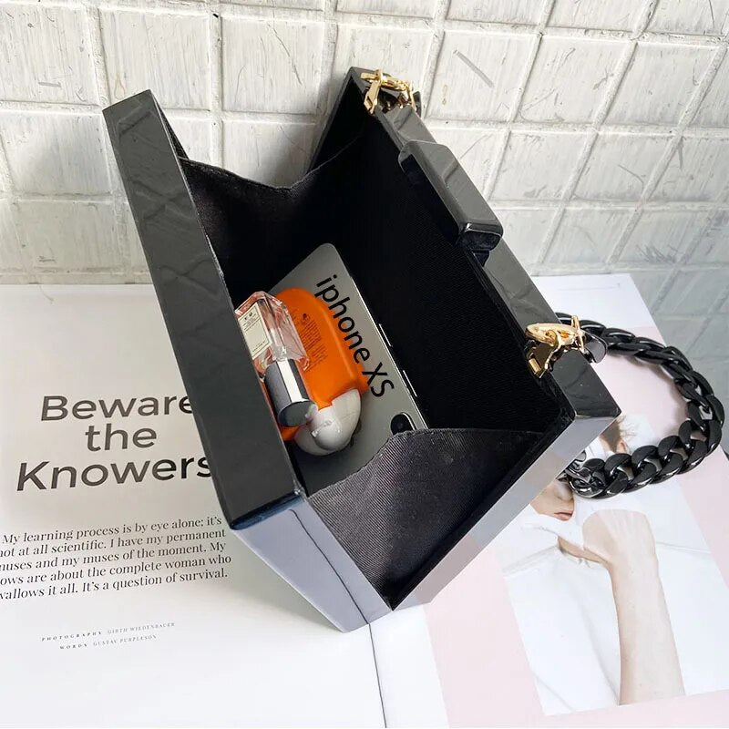 Patchwork Acrylic Handbags Evening Clutches Geometric Chain Shoulder Bag Ladies Party Wallets Purse for Women Free Shipping
