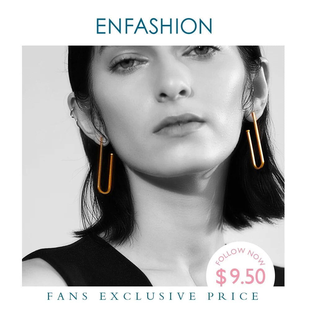 Enfashion Jewelry Geometric Big Clips Earrings Gold color Stainless steel Long Drop Earrings For Women Earings EB171028