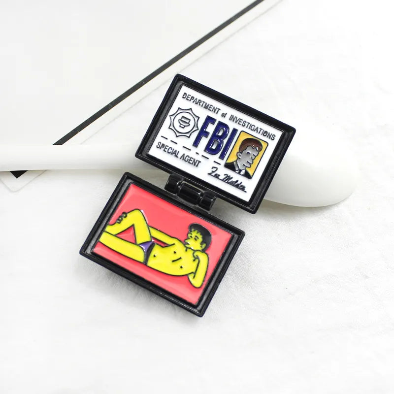 FBI Brooch Business Card Special Agent Simpsons X-Lime Badge Fun Cartoon ID Card Enamel Pins Punk Trendy Coat Lapel Jewelry Gift