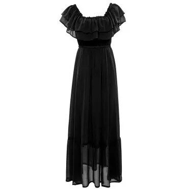 2023 slash neck ruffles bohemian chiffon full dress,girl long dress vestido de festa,Summer  women dresses - KAISERINC