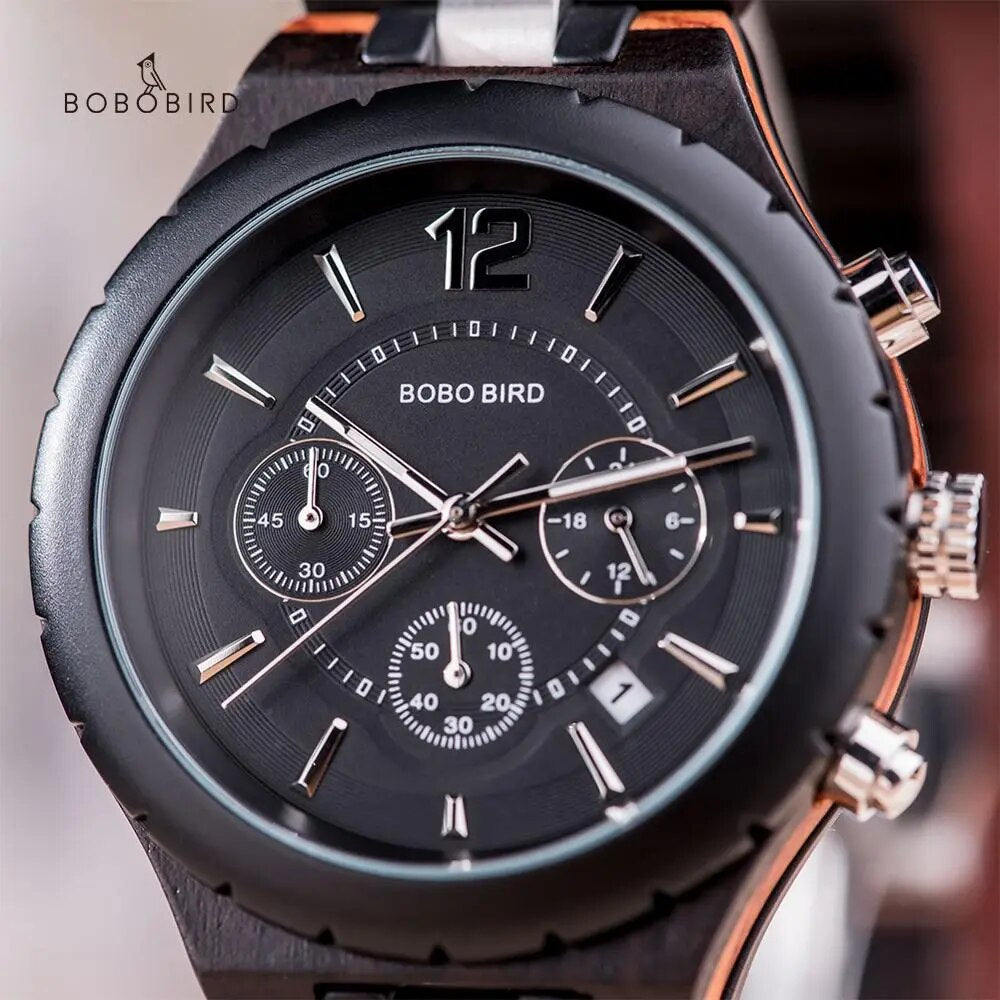 BOBO BIRD Men Watch Wood Luxury Stylish Watches Timepieces Chronograph Military Quartz Great Men's Gift relogio masculino W-R22