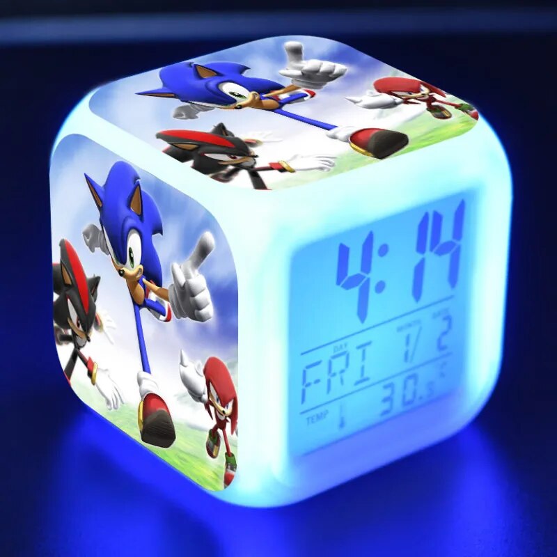 Sonic Figure model LED Clock Alarm 7Colorful Touch Light Desk Watch Sonic Figurine Hedgehog Toys for Children birthday gift