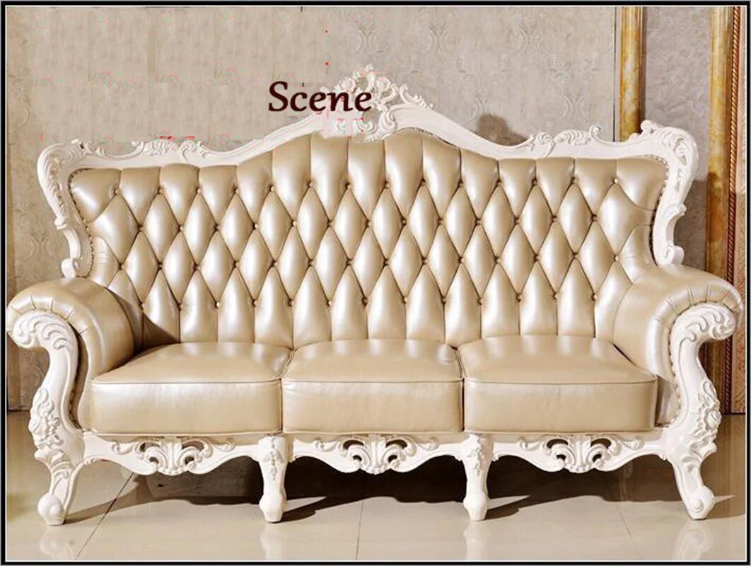 high quality  European  antique living room sofa furniture genuine leather set o1054