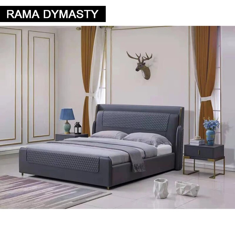 RAMA DYMASTY genuine leather soft bed modern design bed bett, cama fashion king/queen size bedroom furniture