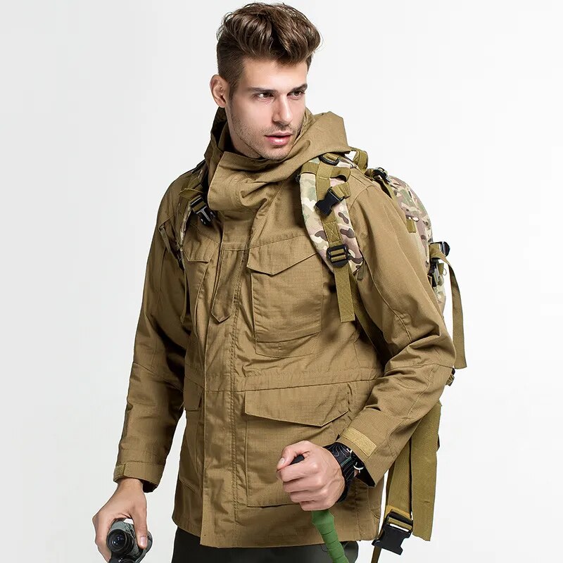 Military Camouflage Jacket Men Spring Autumn Army Field Tactical Windbreaker Waterproof Jacket Trench Hooded Coat Men's Clothing