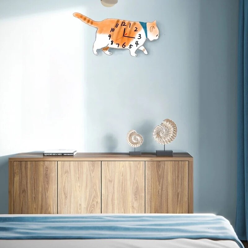 Cat-shaped wall clocks, silent wall clocks decorated houses, Christmas gifts Yoro