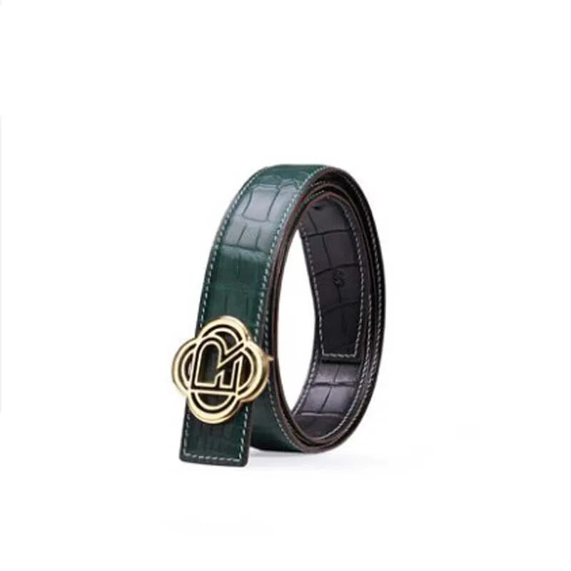 ouluoer new arrival import men crocodile belt  niche  fashion  leisure  male  smooth buckle double side  men belt  tide men belt
