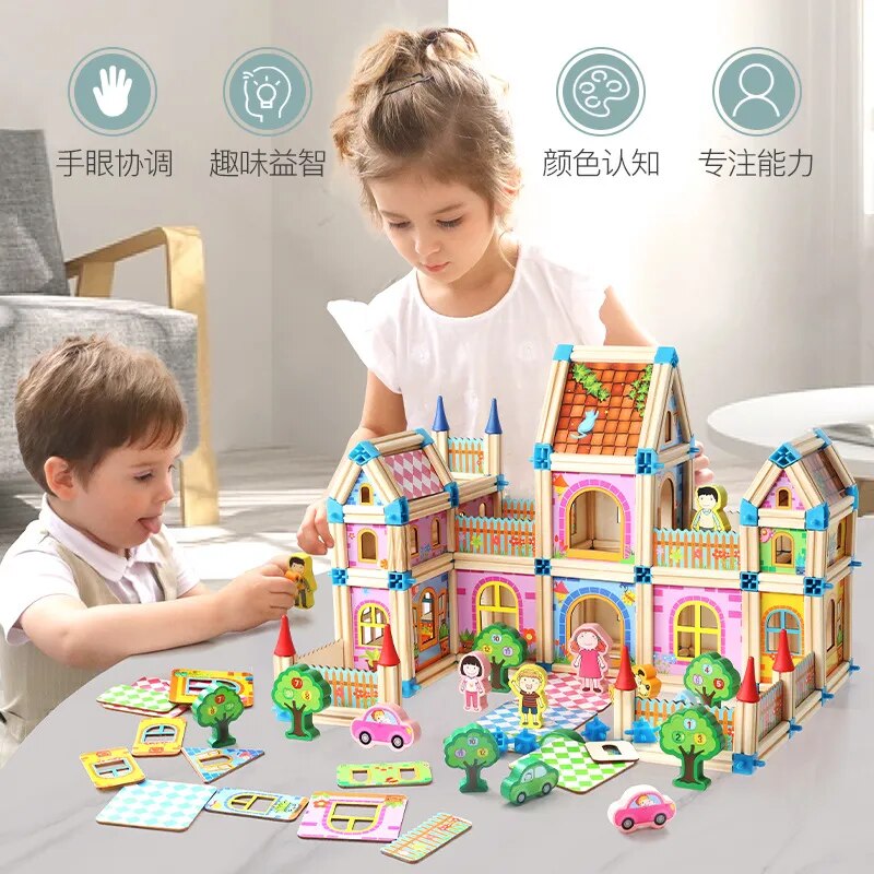 DIY Wooden Dollhouse Kids Assemble Family DollHouse Castle Toys With Car Colorful Casa Doll Houses Wood Toys For Children Gifts