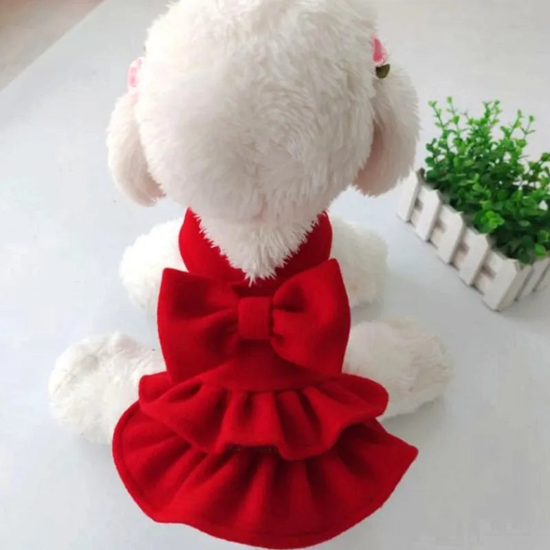 Princess Dog Christmas Bow Skirt Pets Cat Warm Dog Woolen Dress Vest Coat Puppy Sweater Pet Apparel For Chihuahua Yorkie S-XXL - KAISERINC