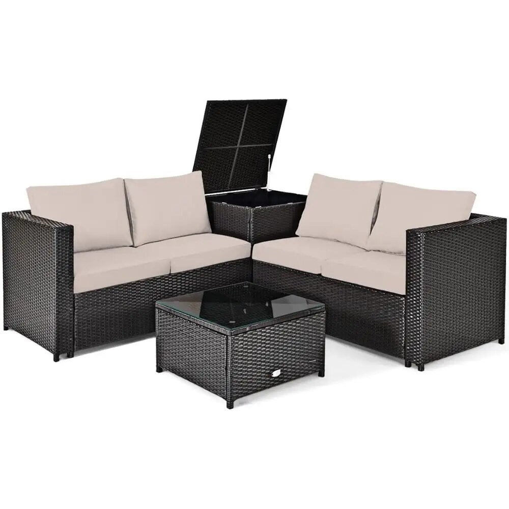 8PCS Outdoor Patio Rattan Furniture Set Cushioned Loveseat Storage Table 2*HW66714BN+