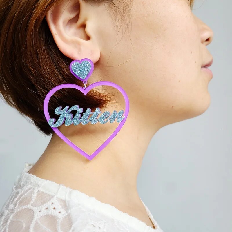 Beautiful Hollowed out Peach Heart Shape Name Character Custom Earrings for Woman C52