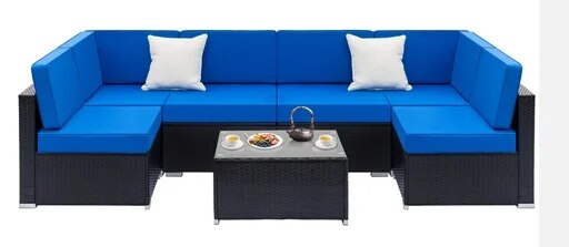 Patio Furniture Set Fully Equipped Weaving Rattan Sofa Set with 2pcs Corner Sofas & 4pcs Single Sofas & 1 pcs Coffee Table Black