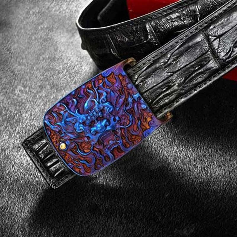 gete crocodile belt  Estuarine crocodile back  Titanium alloy  Smooth buckle  crocodile back  male  fashion  personal men belt