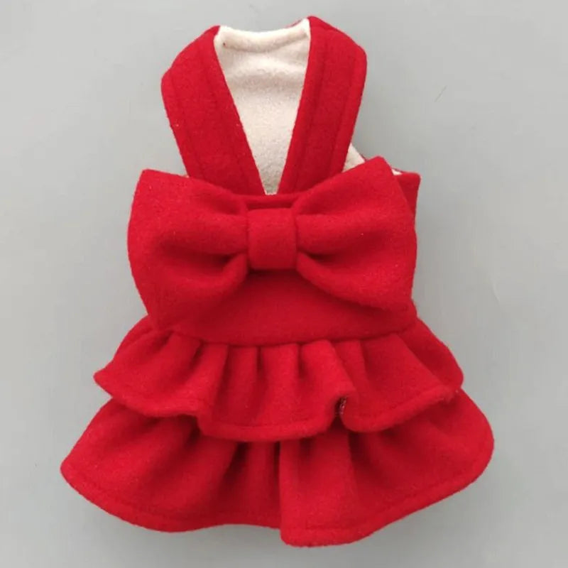 Princess Dog Christmas Bow Skirt Pets Cat Warm Dog Woolen Dress Vest Coat Puppy Sweater Pet Apparel For Chihuahua Yorkie S-XXL