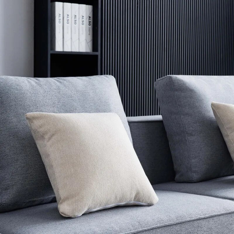 L-Shape Sofa Linen Sectional Sofa With Wide Armrest-Grey Modern 3 Seater Sectional Couch with Ottoman Living Room Furniture Sets