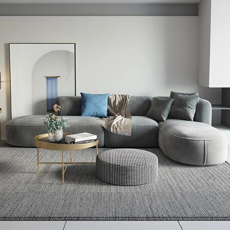 Modern minimalist Nordic light luxury small apartment living room corner chaise double fabric sofa furniture