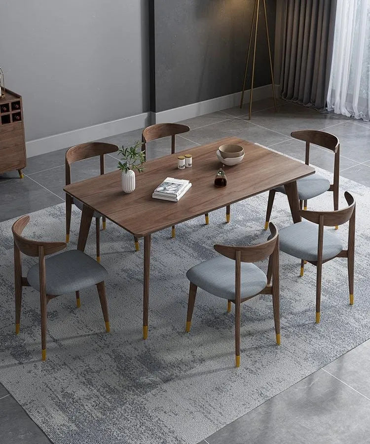 Nordic all solid wood dining table light luxury furniture six people dining table and chair combination simple modern rectangula