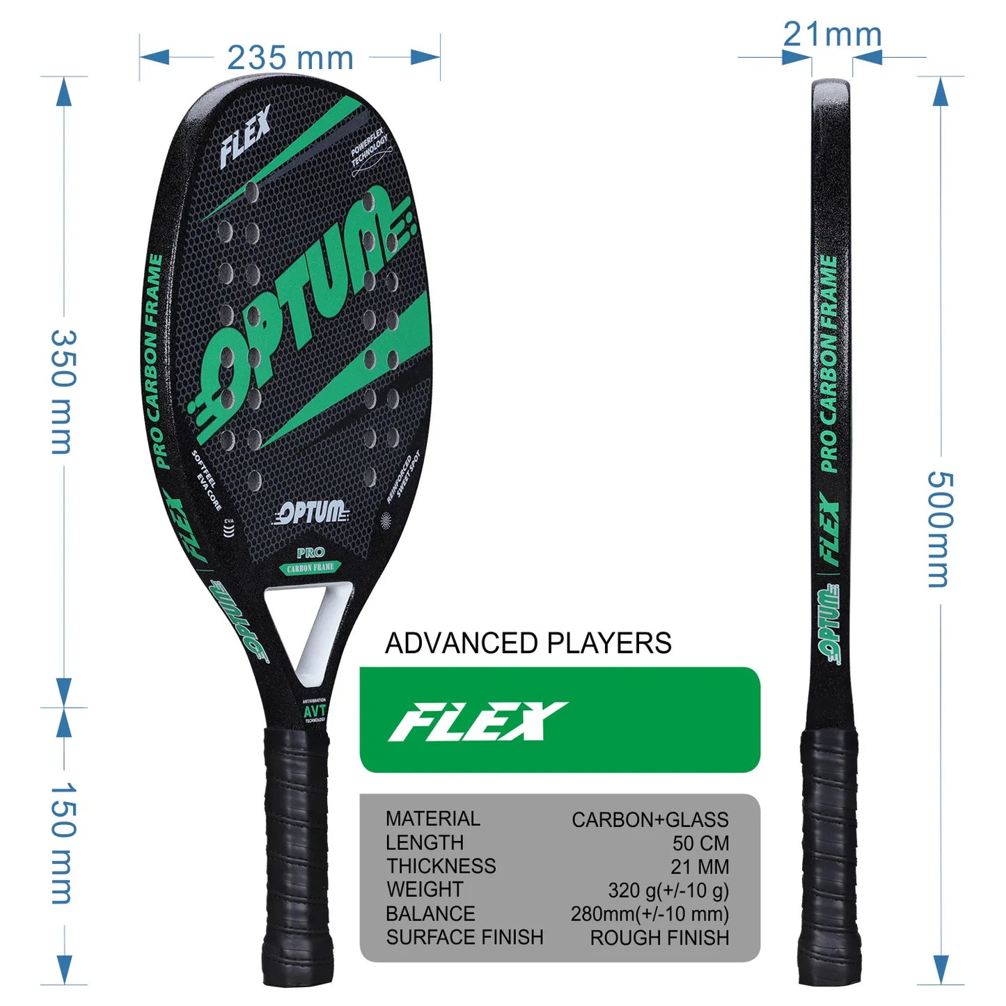 OPTUM FLEX Carbon Fiber Beach Tennis Racket Set,2 Rackets,2 Balls,and 2 Cover Bags