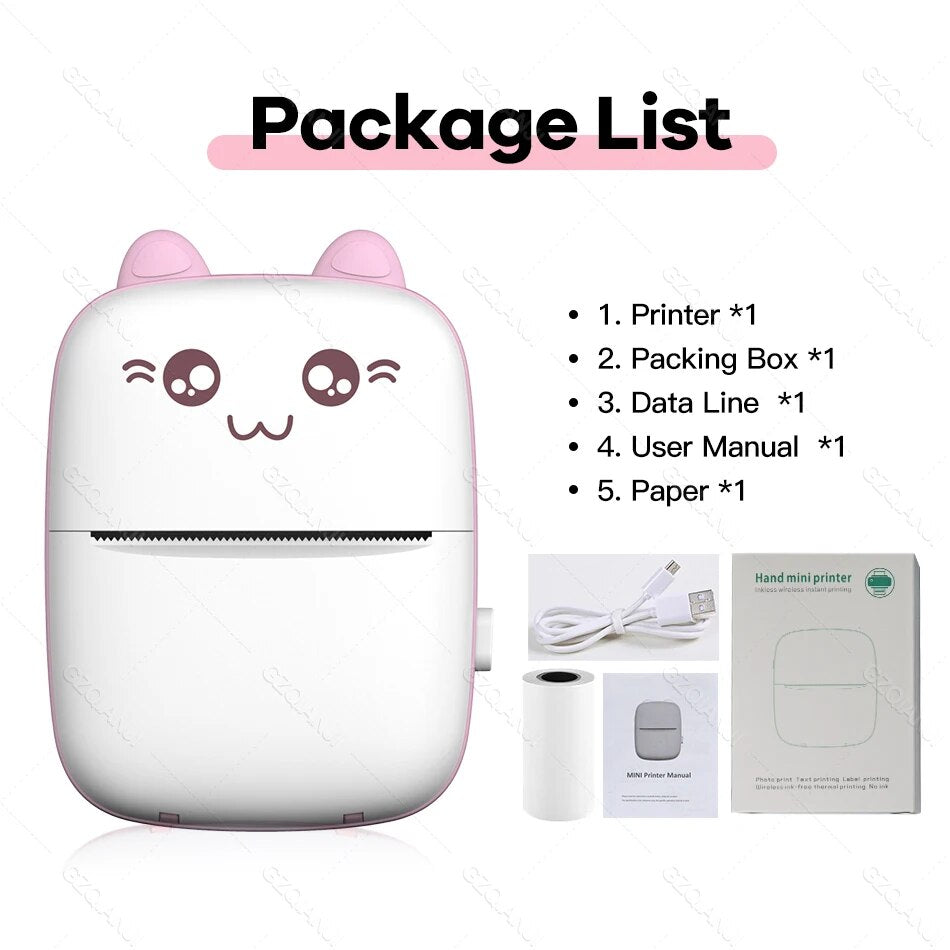 Portable Mini Wireless Thermal Photo Printer Pocket Cute Sticker Printers Paper Roll For Android iOS DIY Home Use Notes Printer