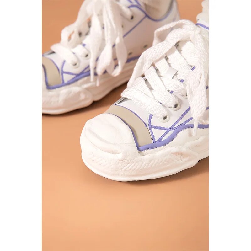 BeauToday Casual Sneakers Platform Women Cow leather Color Line Lace Up Sewing Detail Dissolve Sole Ladies Shoes Handmade 29219