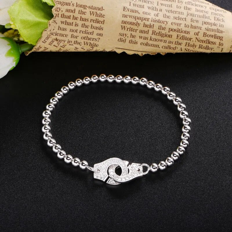 Moonmory France Popular 925 Sterling Silver Handcuff Bracelet For Women Many Silver Beads Chain Handcuff Bracelet Menottes