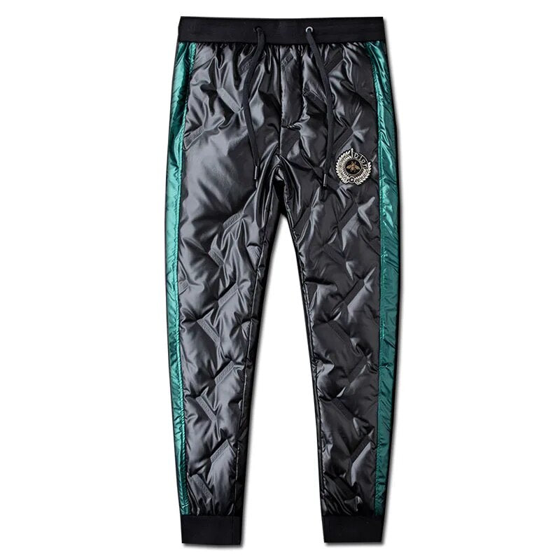 Black shiny men's down pants wear winter cold-proof badge bee warmth tide white duck down pants
