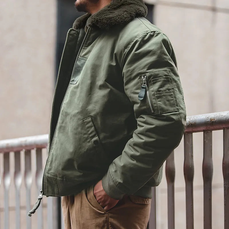 Maden Winter B15 Jackets Men American Retro Bomber Air Force Bomber Jacket Coat Fall Padded Fleece Collar Coats Men's Clothing