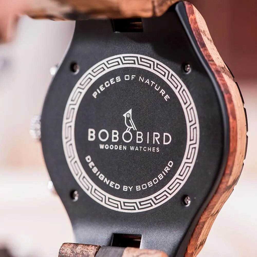 Bobo Bird Men Watches 2020 Luxury Wooden Men's Watches for Man Quartz Watches Auto Date Wristwatch Chronograph Relojes Hombre