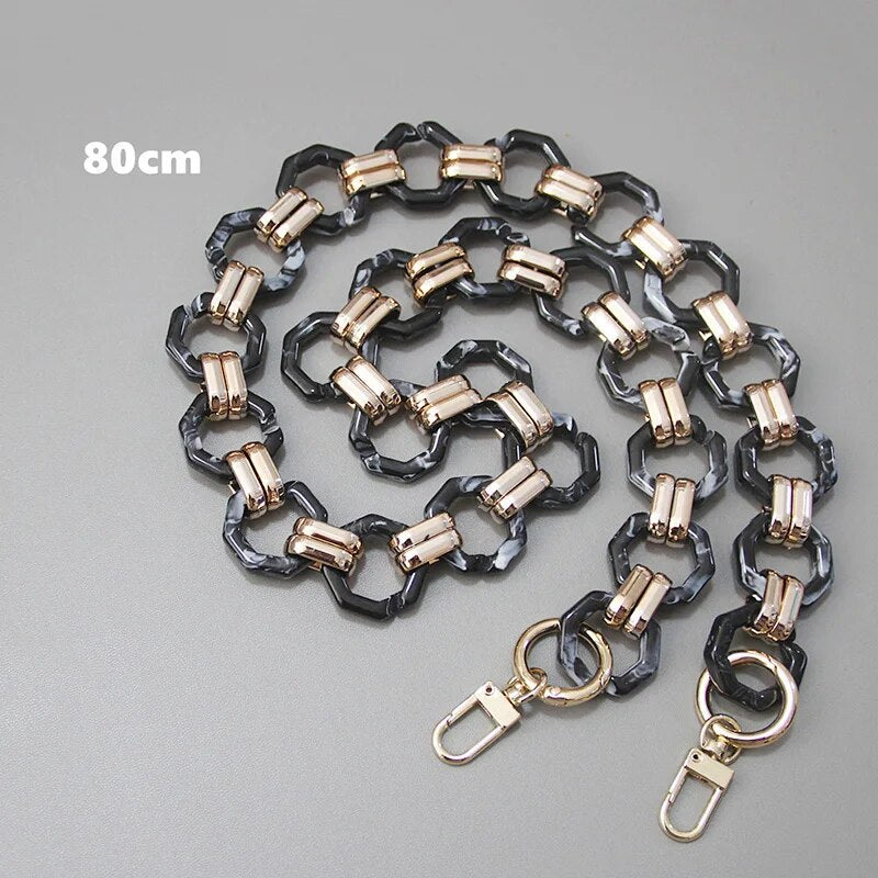 40/80cm Woman Handbag Chain Black Solid Color Acrylic Metal Bag Chain Luxury Bag Strap With Gold Buckle Women Shoulder Bag Strap