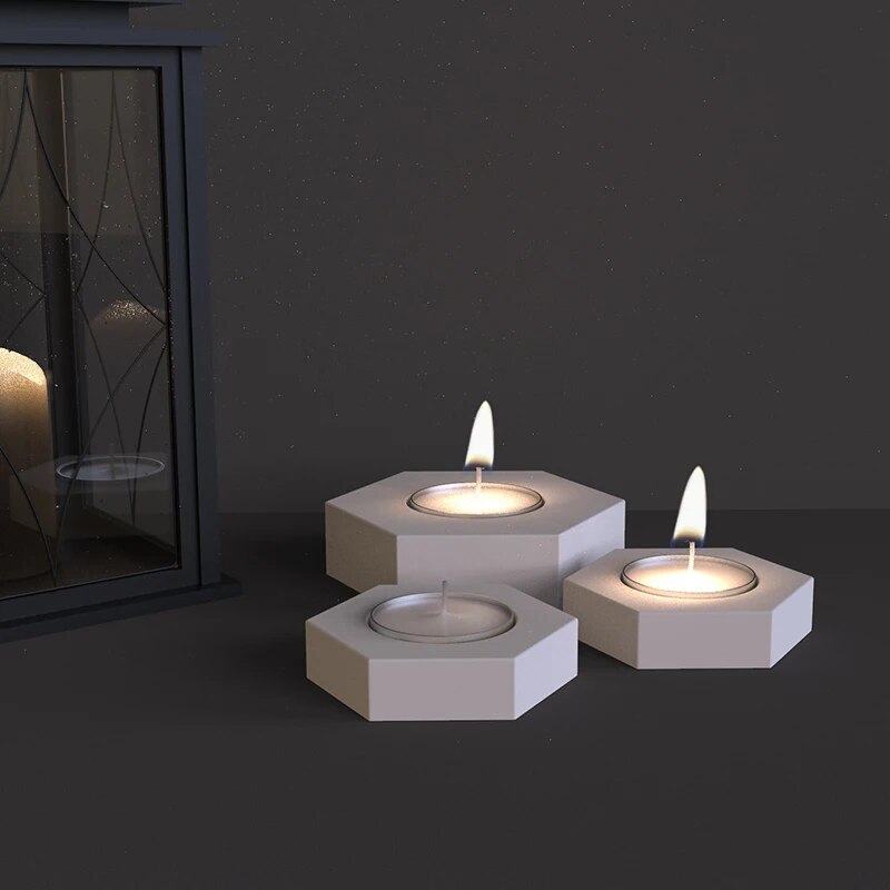 Hexagon cement candlestick silicone mold plaster candlestick decoration pieces home cafe romantic candlestick silicone mold