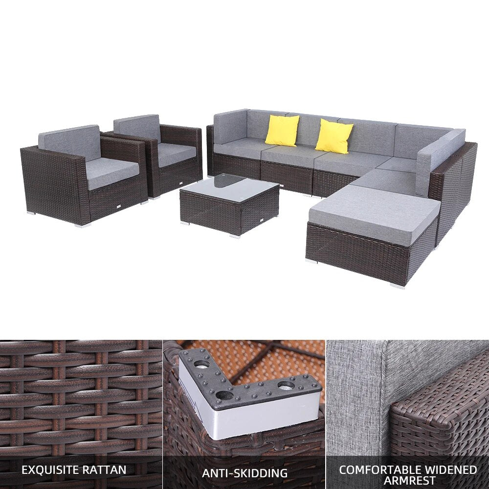 Two Styles US Warehouse 9 Pcs Outdoor Furniture Rattan Wicker Sofa Patio Couch Set  Outdoor Furniture Set