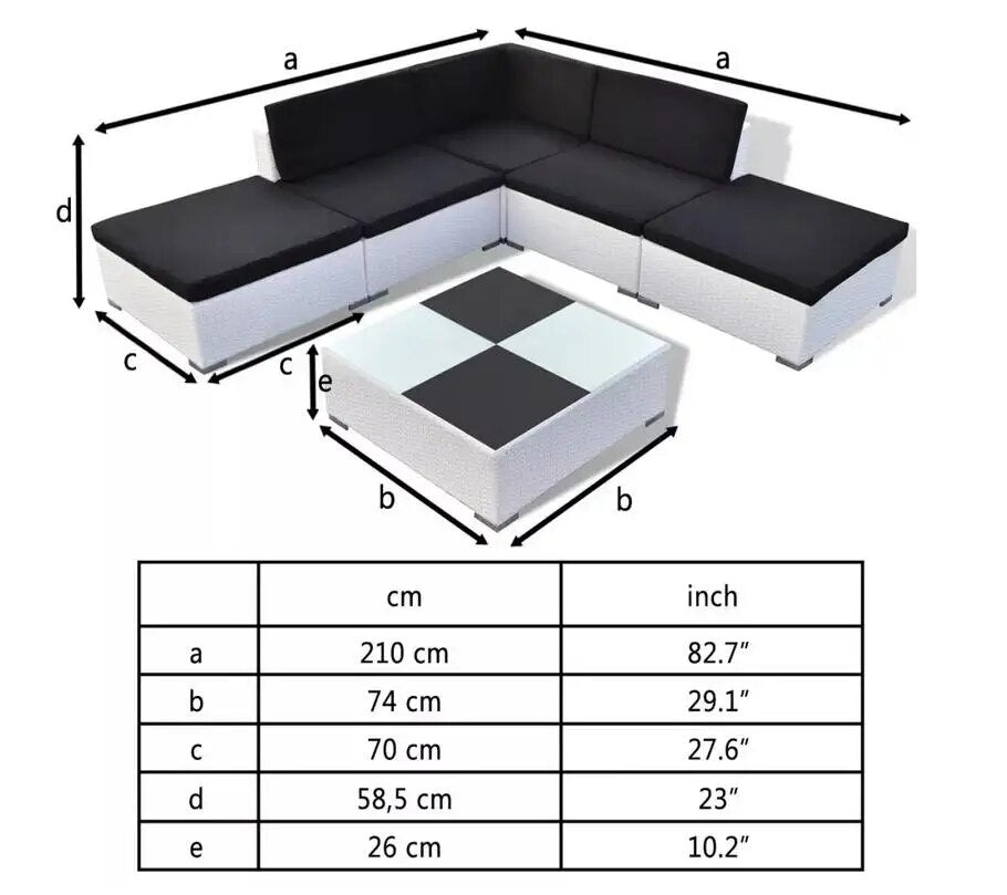 Garden Lounge Set Sofa Rattan Wicker 6 Seat  Dining Set with Cushions and Weatherproof Furniture Cover White Only Ship to UK