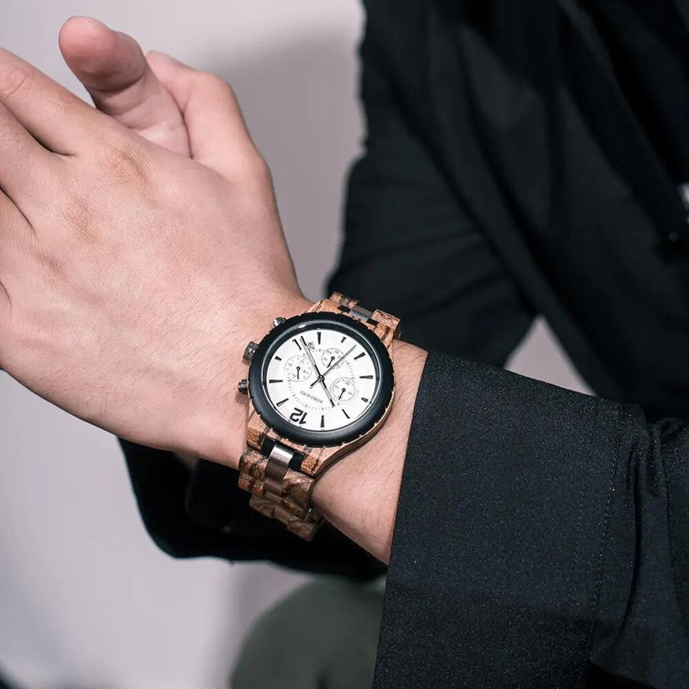 Bobo Bird Men Watches 2020 Luxury Wooden Men's Watches for Man Quartz Watches Auto Date Wristwatch Chronograph Relojes Hombre
