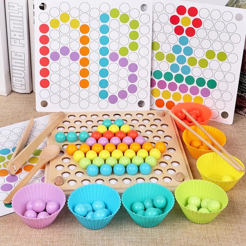 New Montessori Early Education Baby Hand Movement Training Color Cognition Bead Clipping Wooden Toys for Children Game