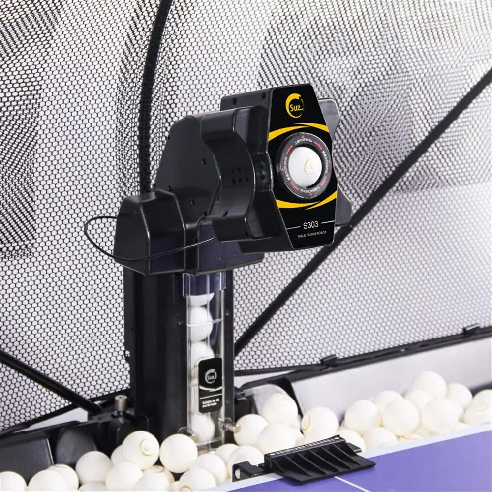 SUZ-Wireless Remote Control Table Tennis Robot S303 PING PONG Training Machine, Automatic Tennis-Ball-Machine for 40 + Balls