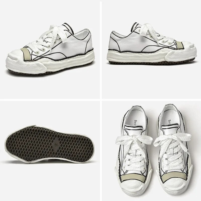 BeauToday Casual Sneakers Platform Women Cow leather Color Line Lace Up Sewing Detail Dissolve Sole Ladies Shoes Handmade 29219