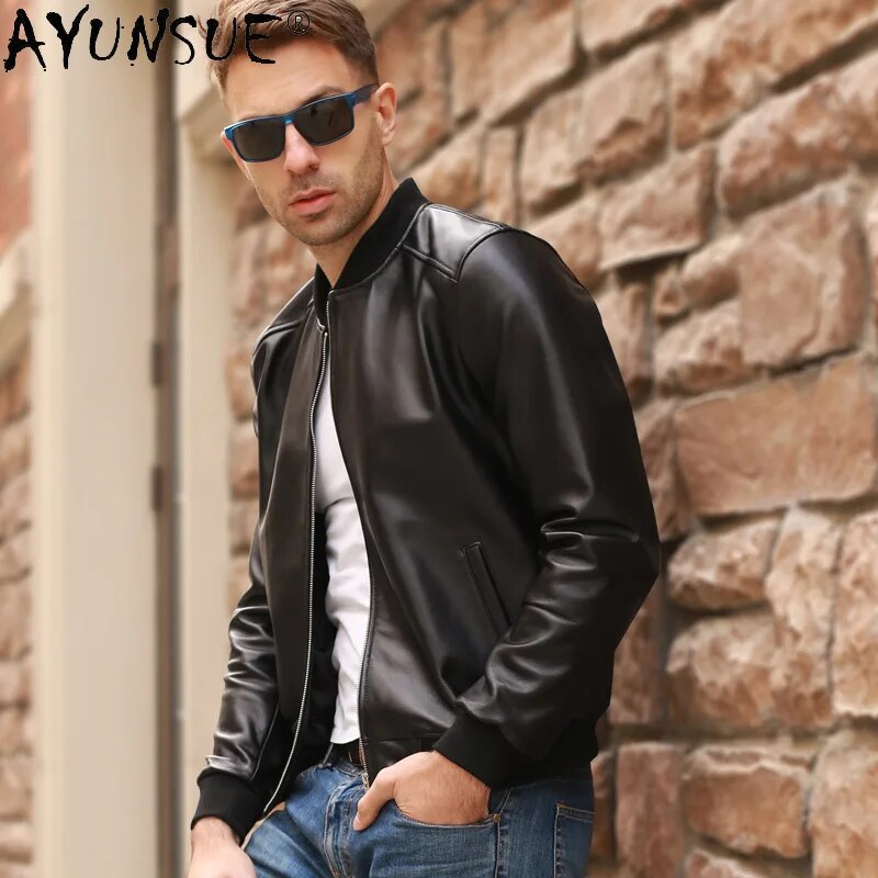 AYUNSUE 100% Sheepskin Leather Jacket Men Short New 2020 Men's Clothing Autumn Winter Coat Mens Chaqueta Cuero Hombre LXR380