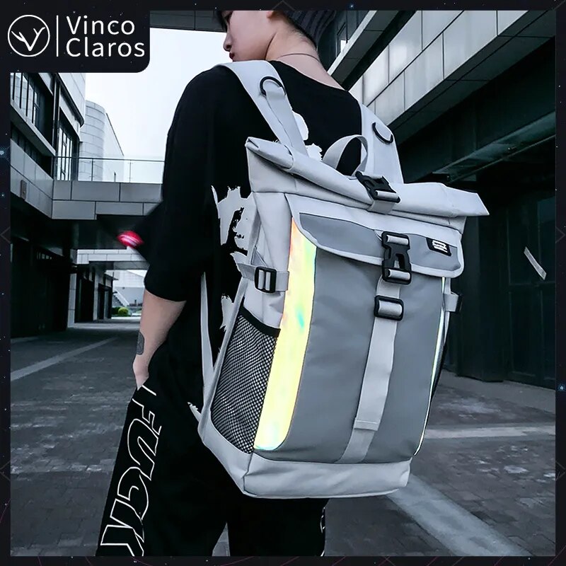 Trend Cool Men's Reflective Backpack Large Capacity Waterproof Travel Backpacks Fashion School Backpack for Teenager Big Bag Men
