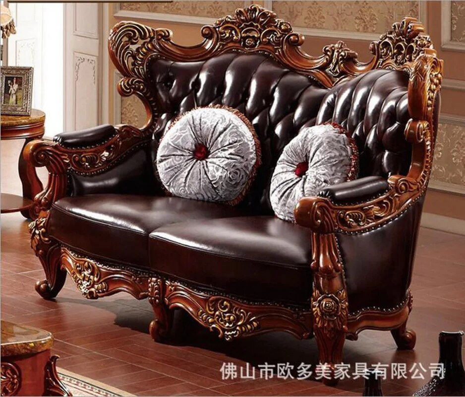 high quality  European  antique living room sofa furniture genuine leather set d1423
